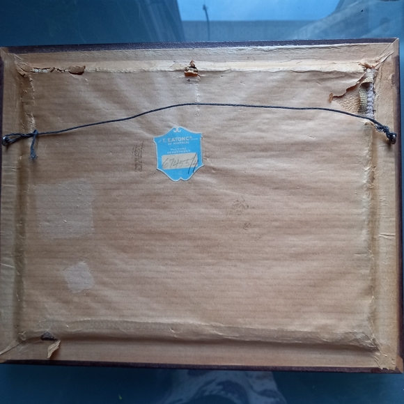 Vintage T. Eaton & Co. Framed Winter Cabin Fiber Art - Picture 2 of 10